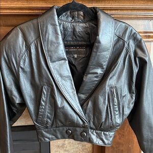 Wilsons black leather cropped jacket oversized moto motorcycle goth edgy XS/S